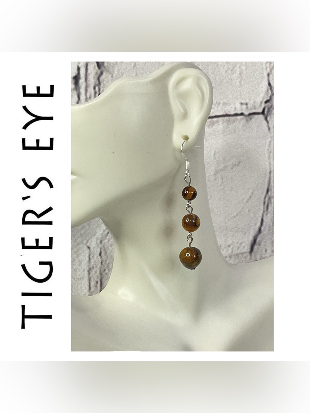 ๐๐ 925 Sterling Silver Natural Tiger Eye Earrings